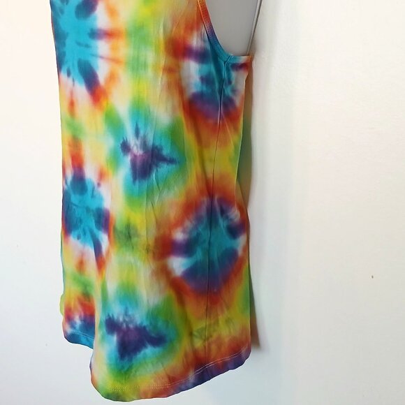 Rainbow Tie Dye Racerback Tank Top With Pretty Colorburst Pattern Women's Small - Picture 8 of 14